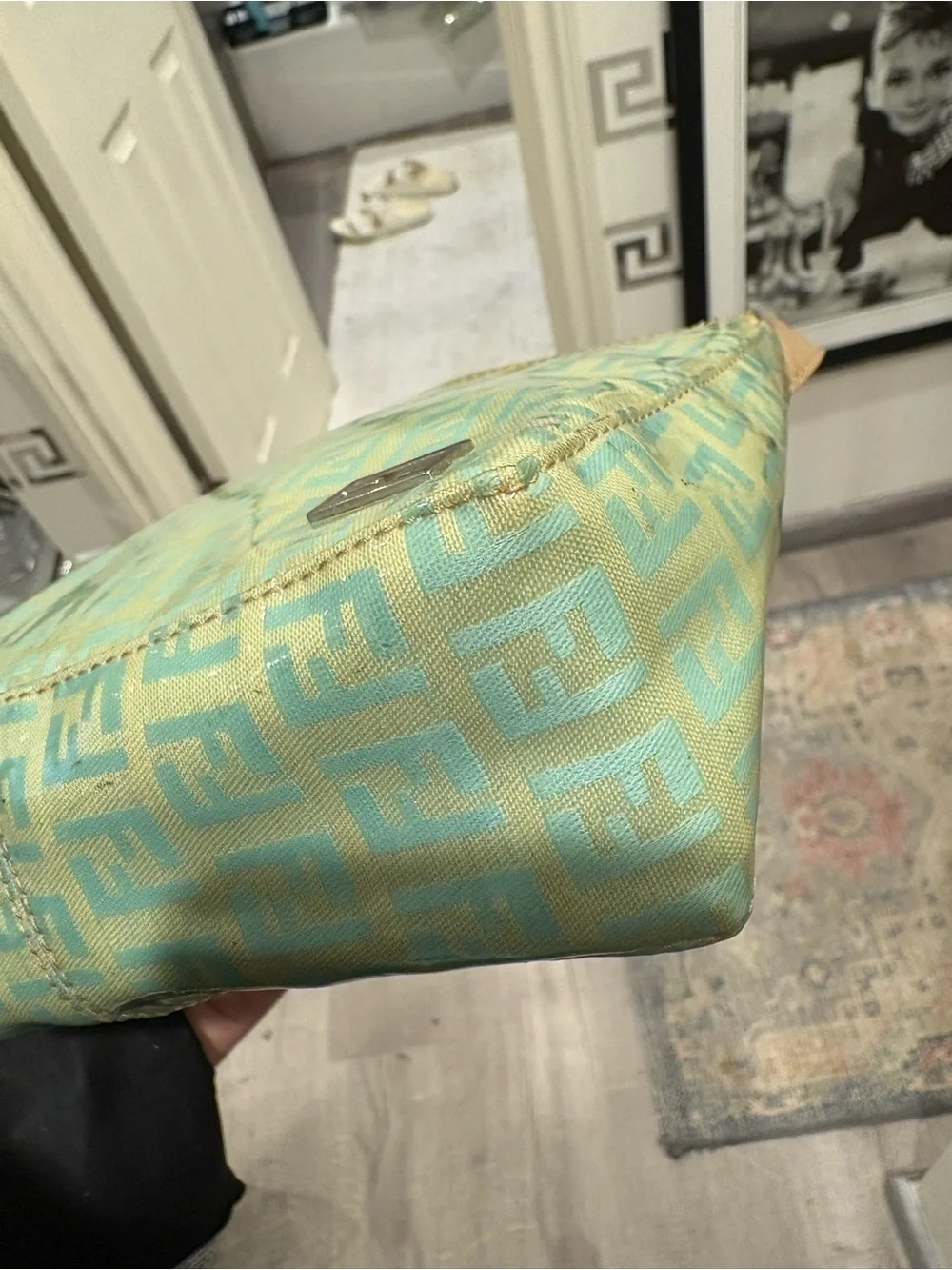 Fendi FF Zucca PVC Aqua and Tan Monogram Canvas Shoulder Bag